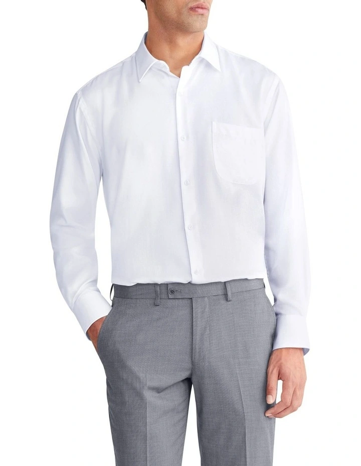 Classic Long Sleeve Plain Dobby Shirt in White