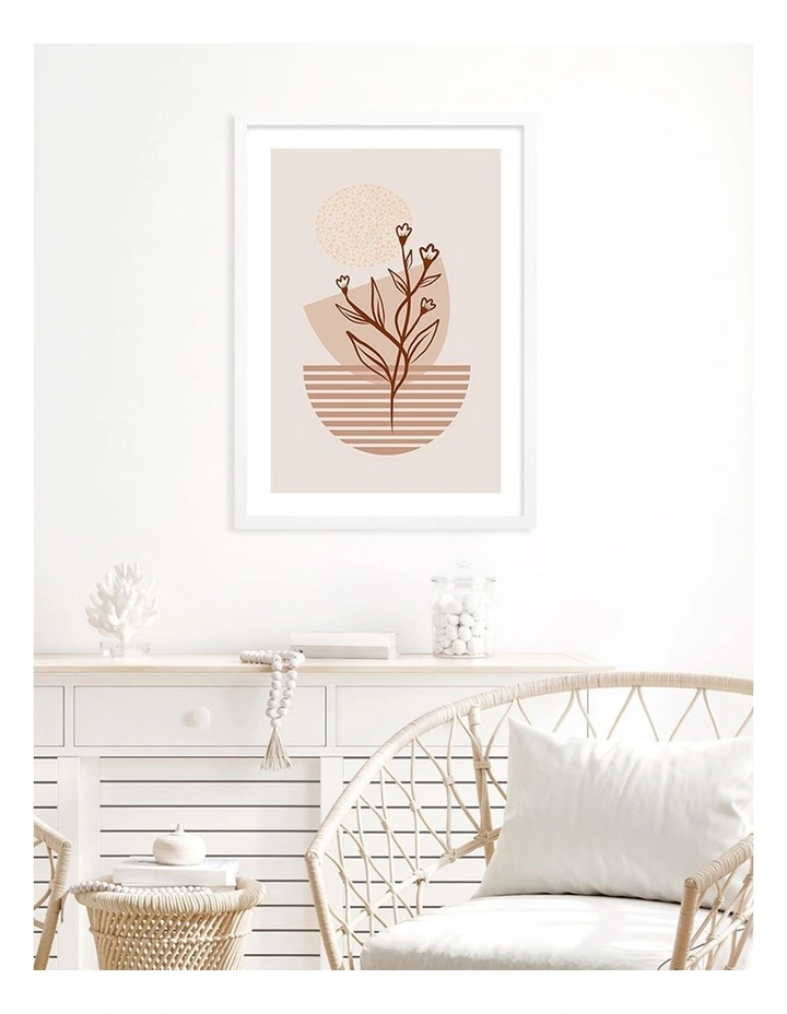Australian Made Boho Plant Lines 1 Art Print A2 in White Frame
