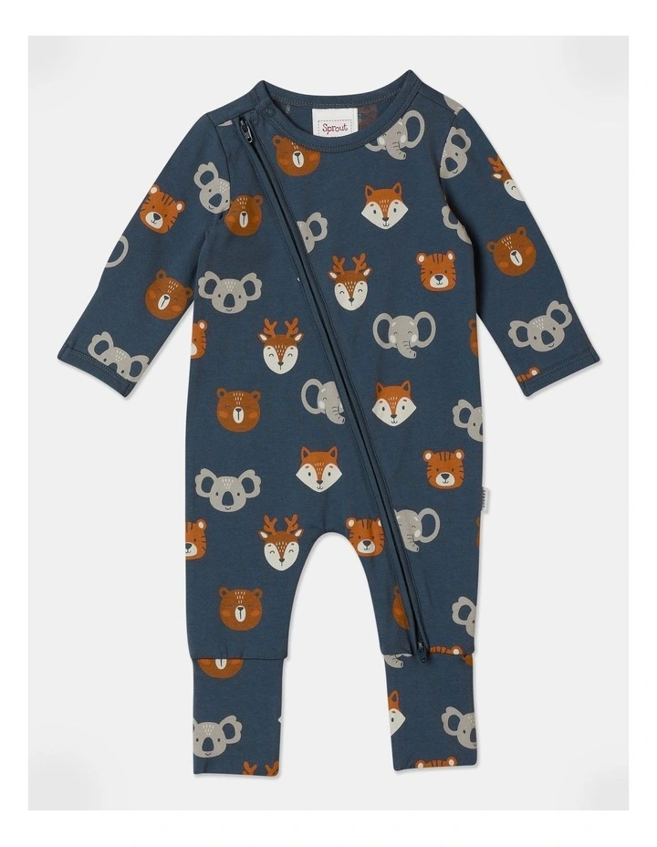 Essential Jersey Animal Faces Coverall in Indigo