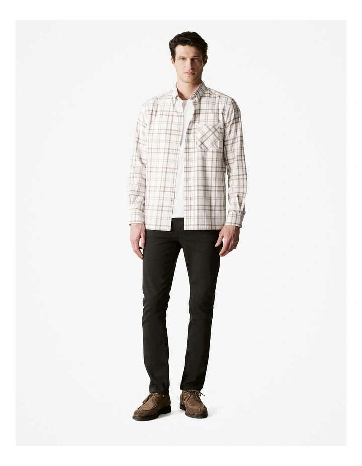 Regular Fit Cotton Twill Modern Check Shirt in Off White