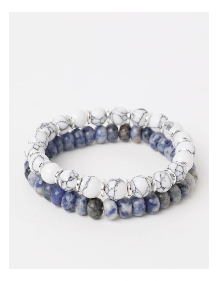 2 Pack Blue White Beads in White