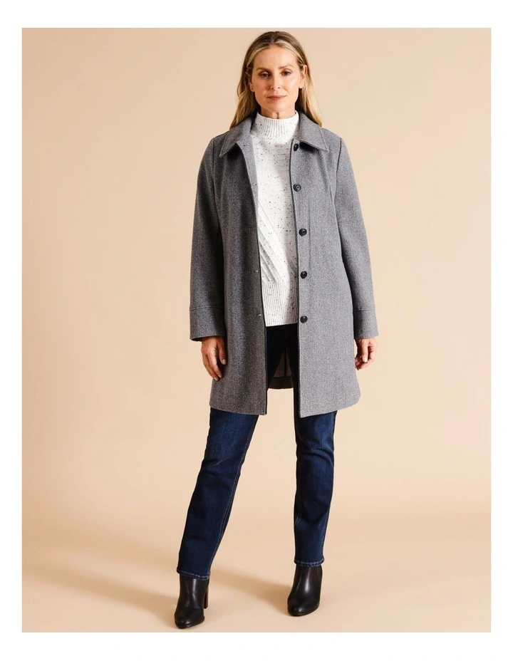 Unlined Coat With PU Trim In Greymarle/Black
