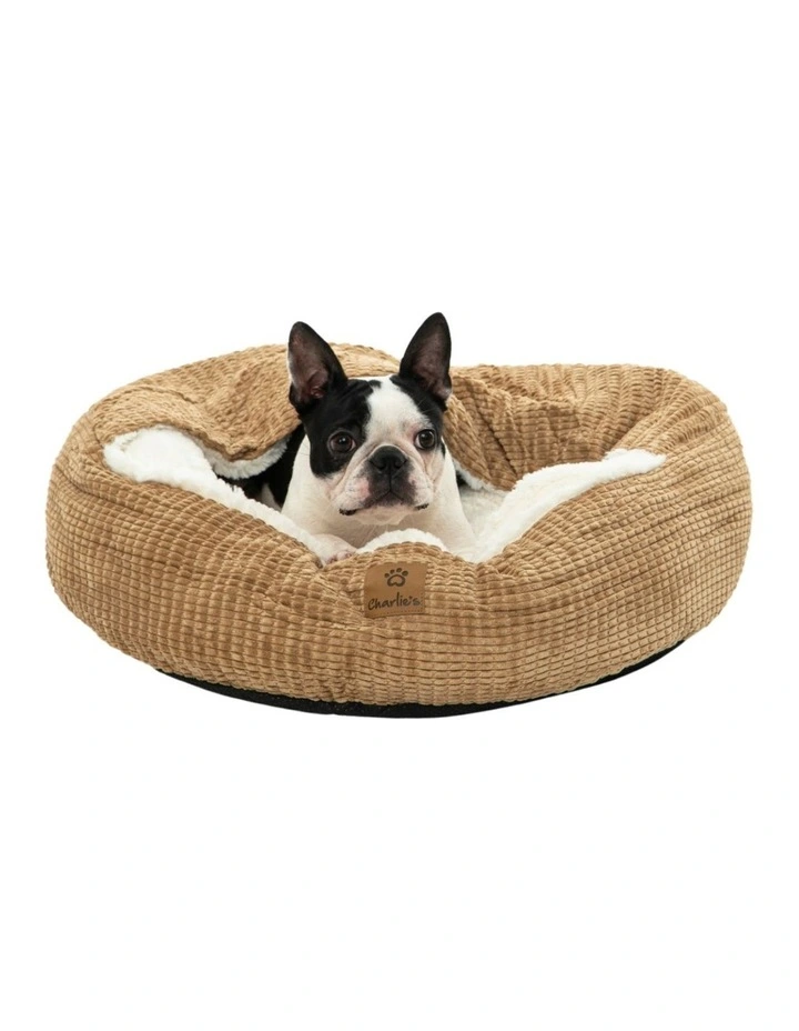 Snookie Hooded Calming Dog Bed in Iced Coffee Brown