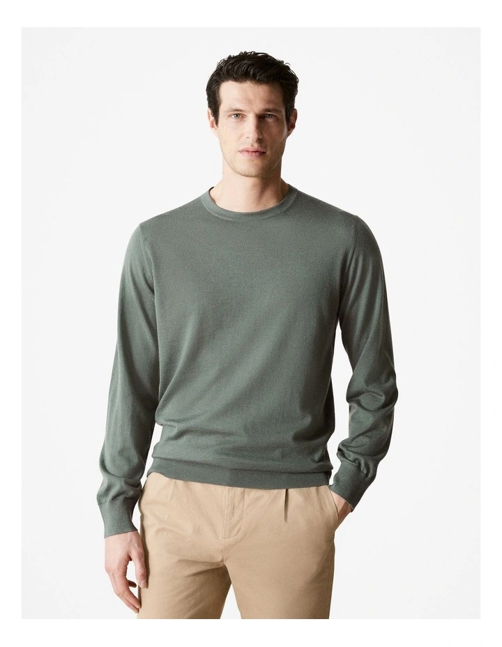 Cashmere Crew Neck Pullover in Sage Green