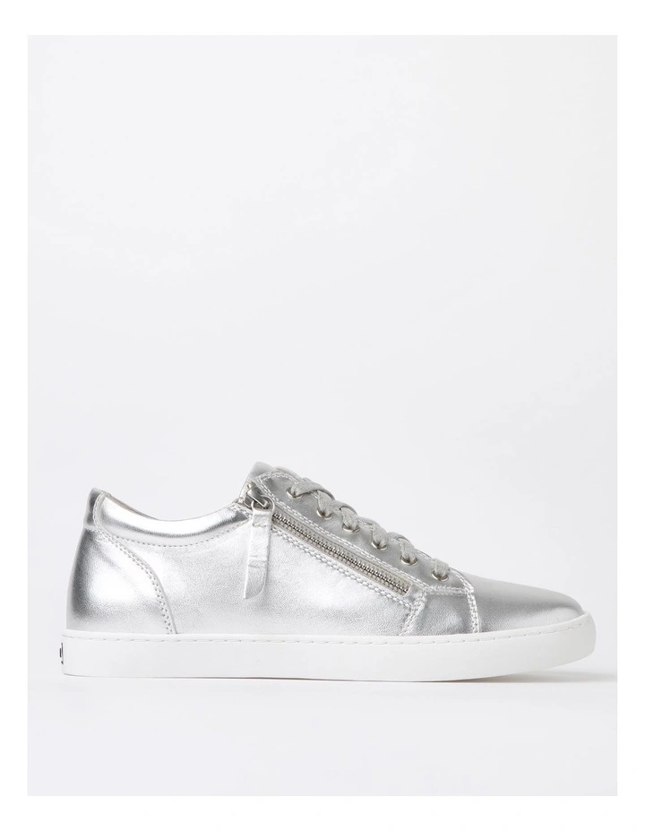 Zia Leather Zip Up Sneaker in Silver