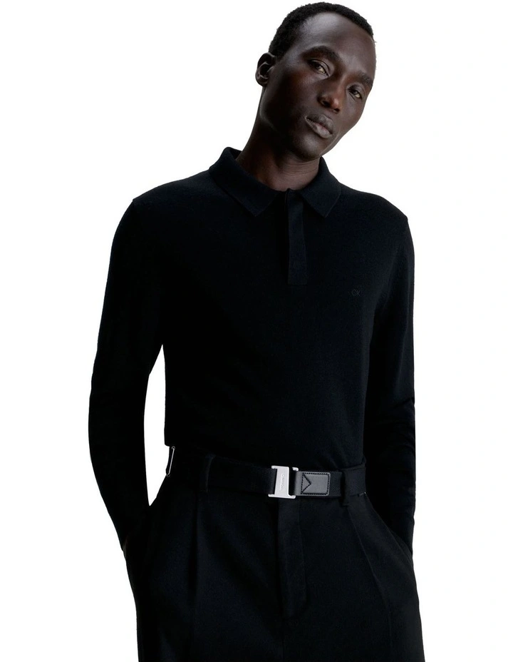 Merino Knit Polo Shirt in Black