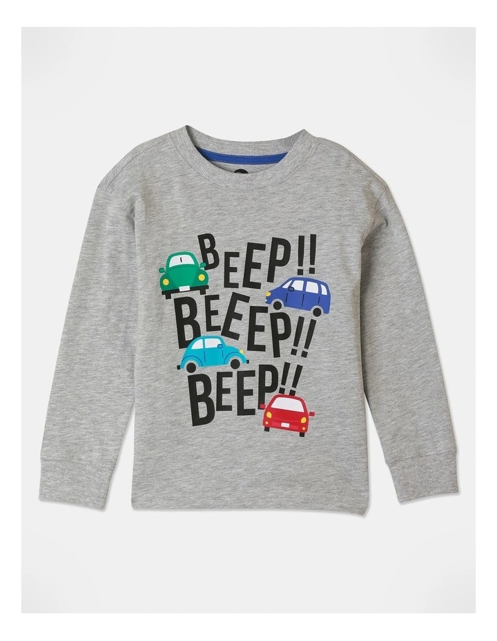 Essentials Long Sleeve Printed T-Shirt in Grey Marle