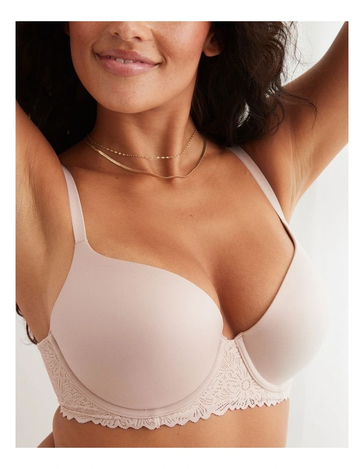 Sunnie Demi Push Up Blossom Lace Trim Bra in Natural