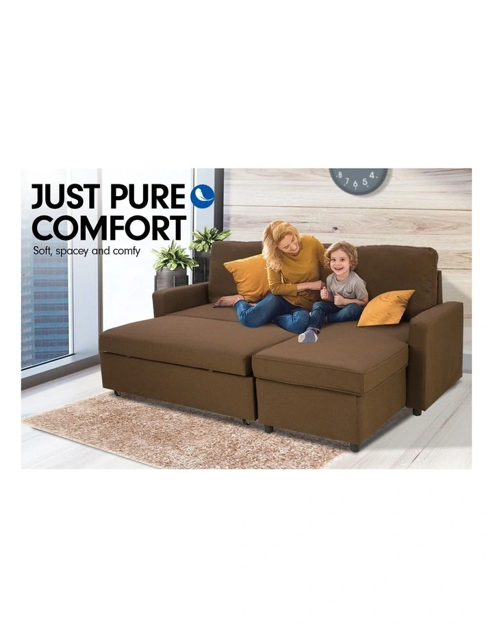 Sarantino 3-Seater Corner Sofa Bed Lounge Storage Chaise Couch Brown