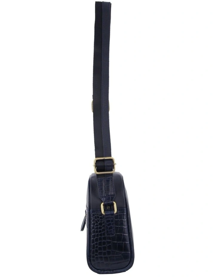 Croc-Embossed Leather Cross-Body Bag in Navy