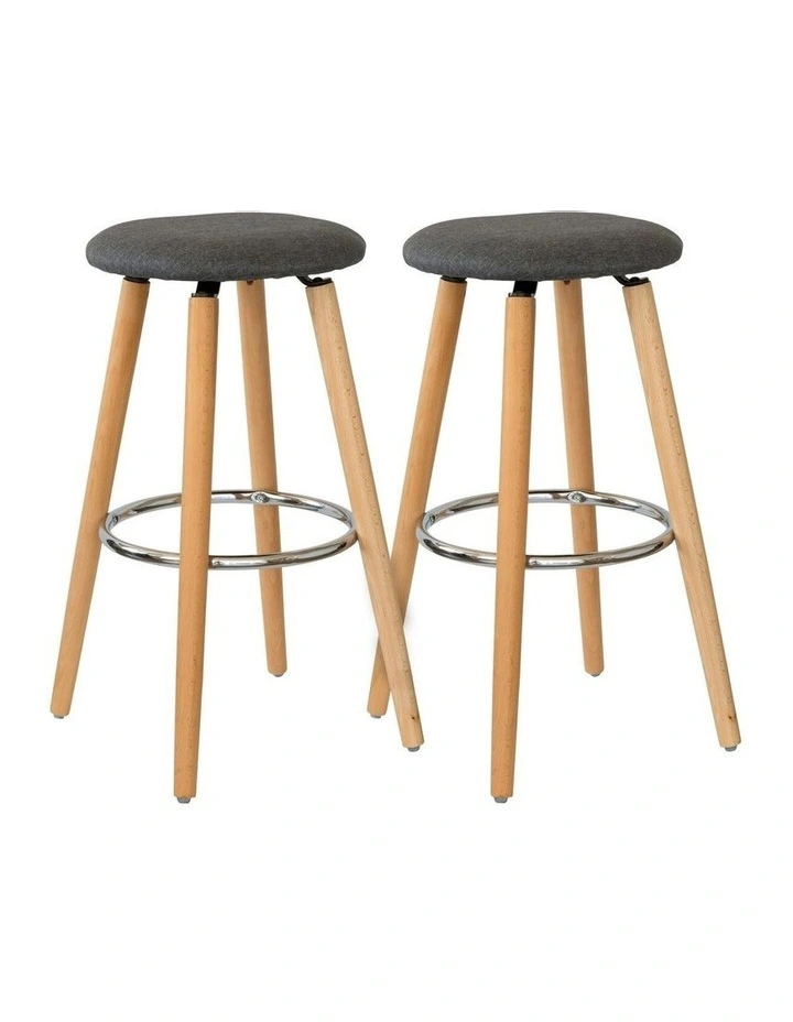 Cotton/Steel Modern Padded Barstools Set of 2 in Grey/Wood