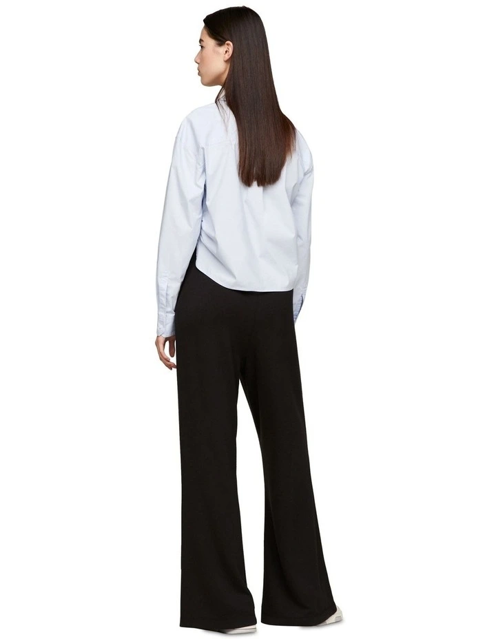 Tie Front Cropped Relaxed Fit Shirt in Blue