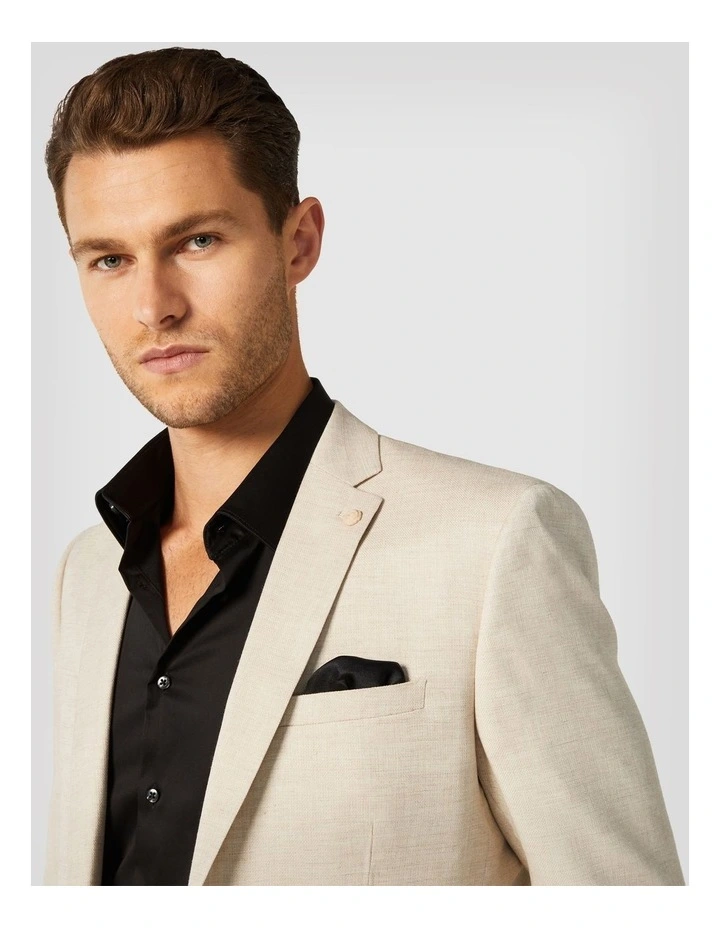 Regular Stretch Textured Tailored Jacket in Natural