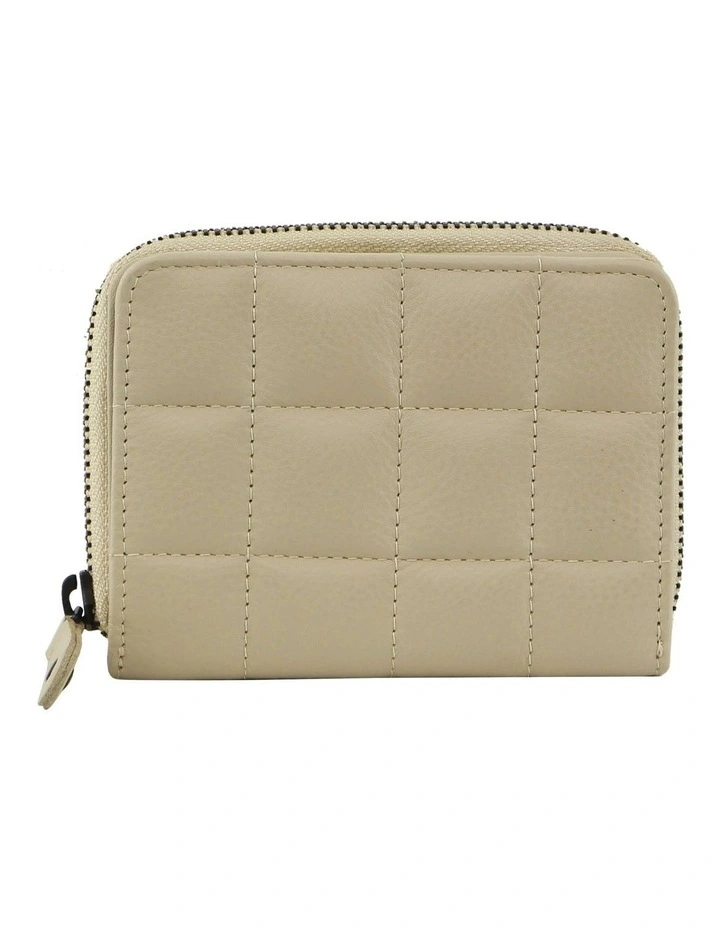 Italian Pleated Leather Press Stud Wallet in Cement