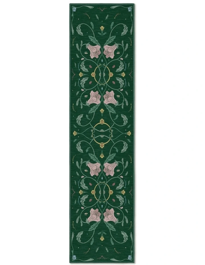 Beauty Washable Chenille Runner Rug in Green
