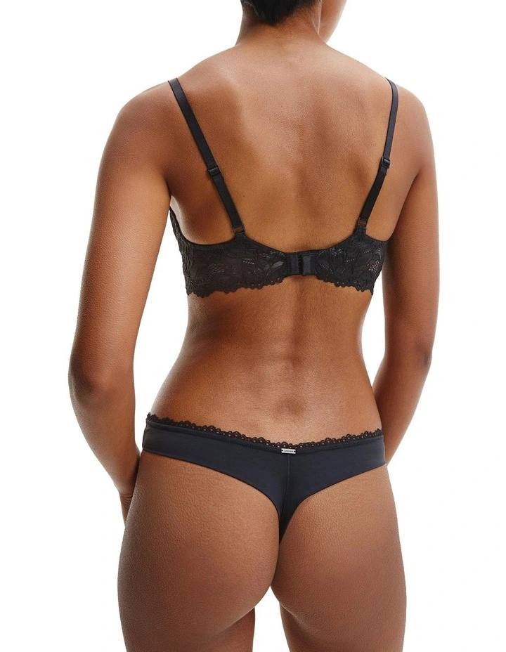Seductive Comfort Lotus Floral Thong Brief In Black