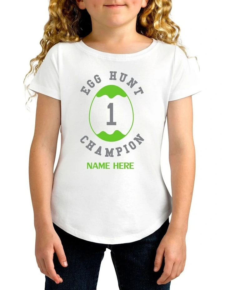 Girl's Easter Egg Hunt Champion Personalised Cotton T Shirt