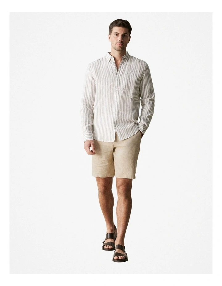 Regular Fit Delave Linen Bold Stripe Shirt in Sahara