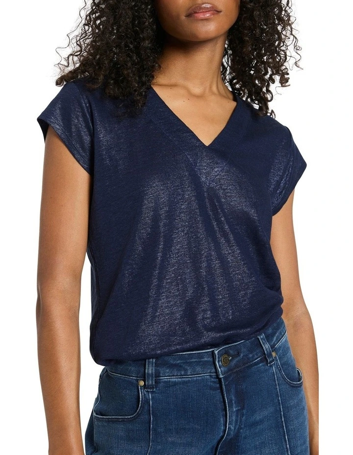 Afterglow Foil Linen Tee in Navy