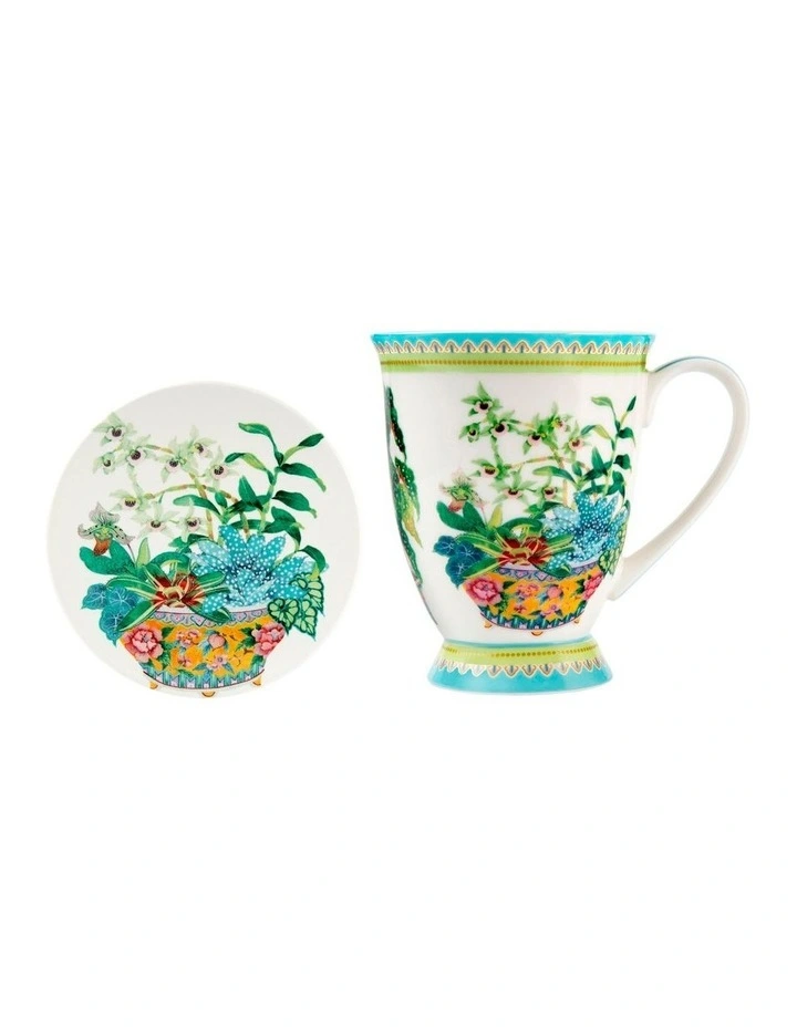 Gift Boxed Gabby Malpas Jardin Orchid Mug & Coaster Set 300ml in White