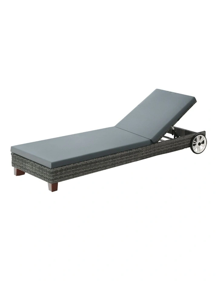 Outdoor Sun Lounge Wicker Lounger Furniture Day Bed Wheels Patio in Grey