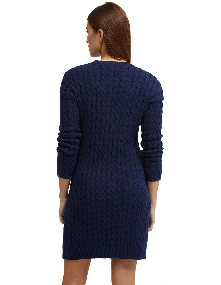Sweeny Cable Knit Mini Dress in Navy