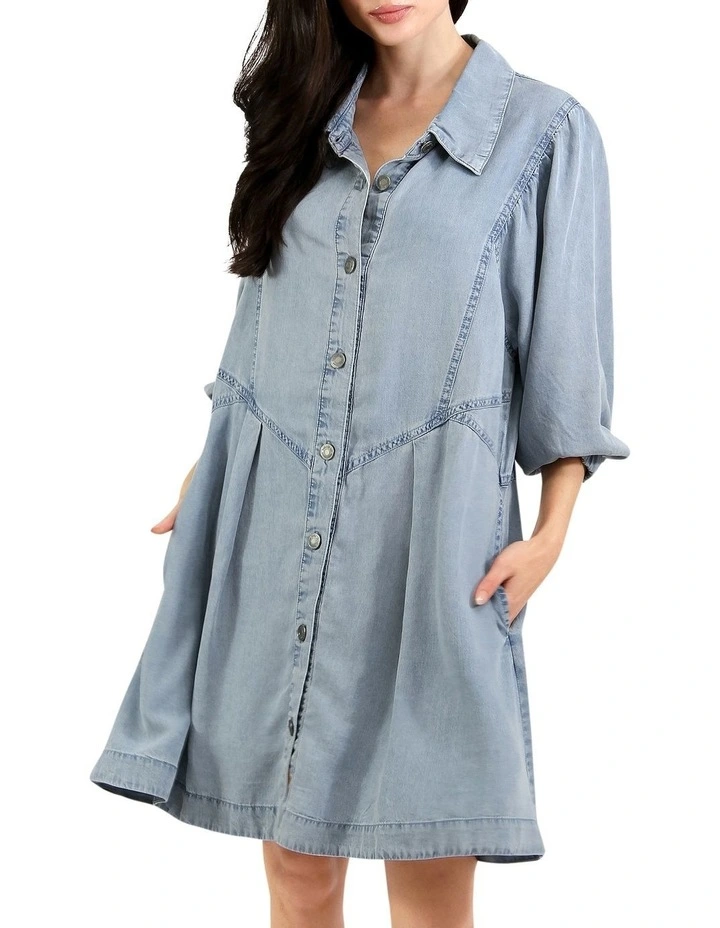 Supercut Denim Dress in Mid Blue