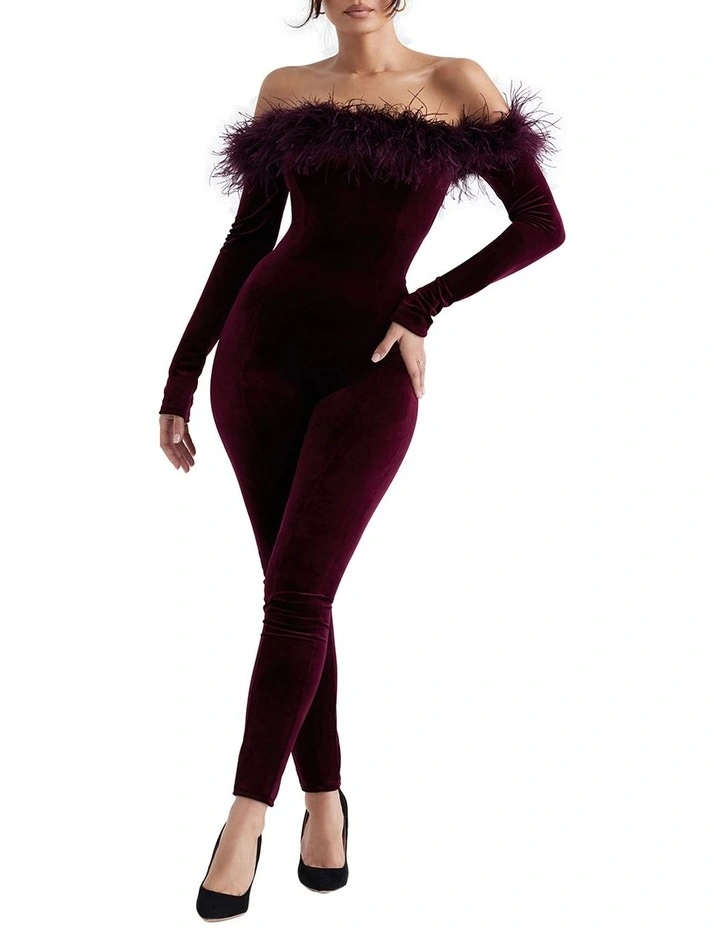 Salima Velvet Jumpsuit in Black Cherry