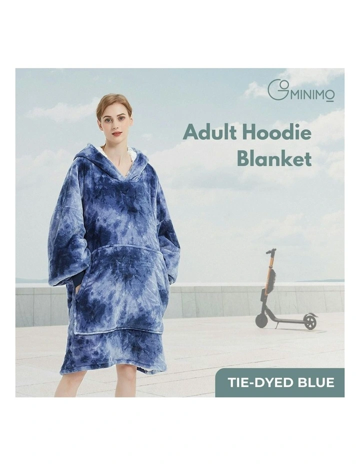Soft Comfy Fleece Hoodie Blanket in Tie-Dyed Blue