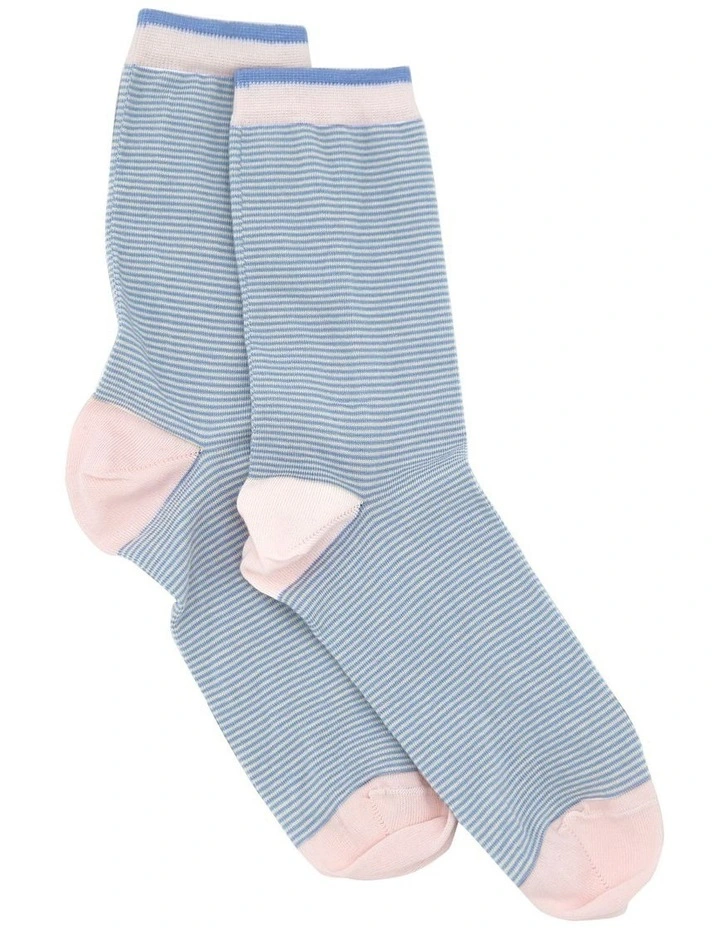 Lina Fine Stripe Crew Sock in Azure