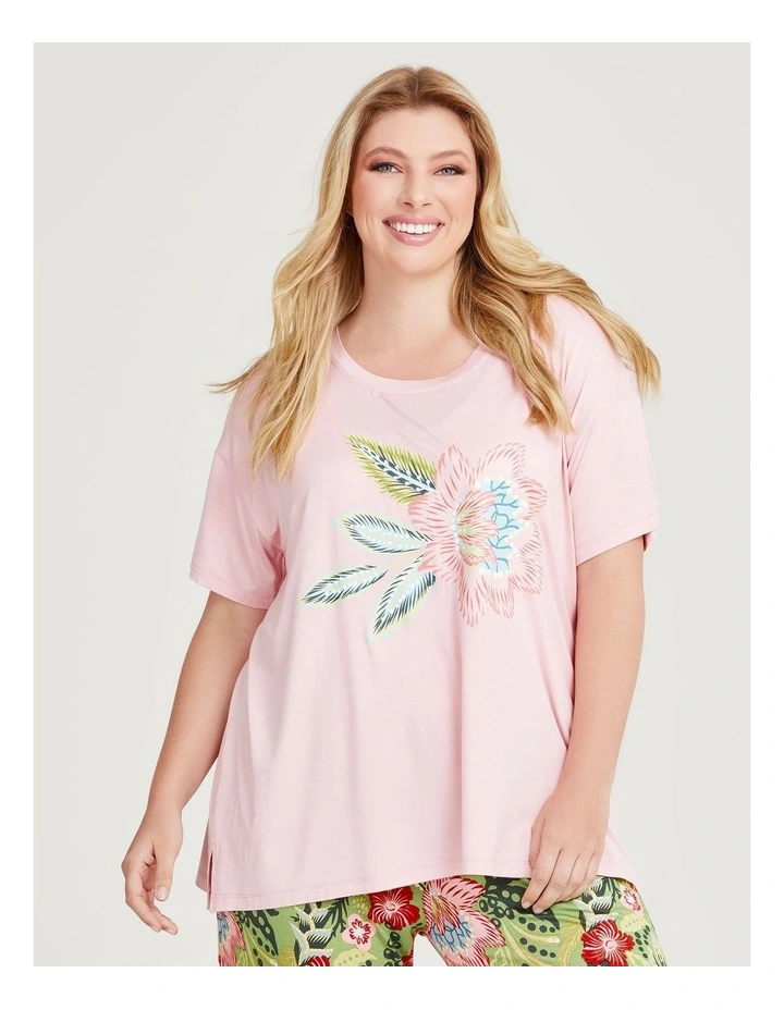 Bamboo Dreamy Floral Pyjama Top in Peachy Pink