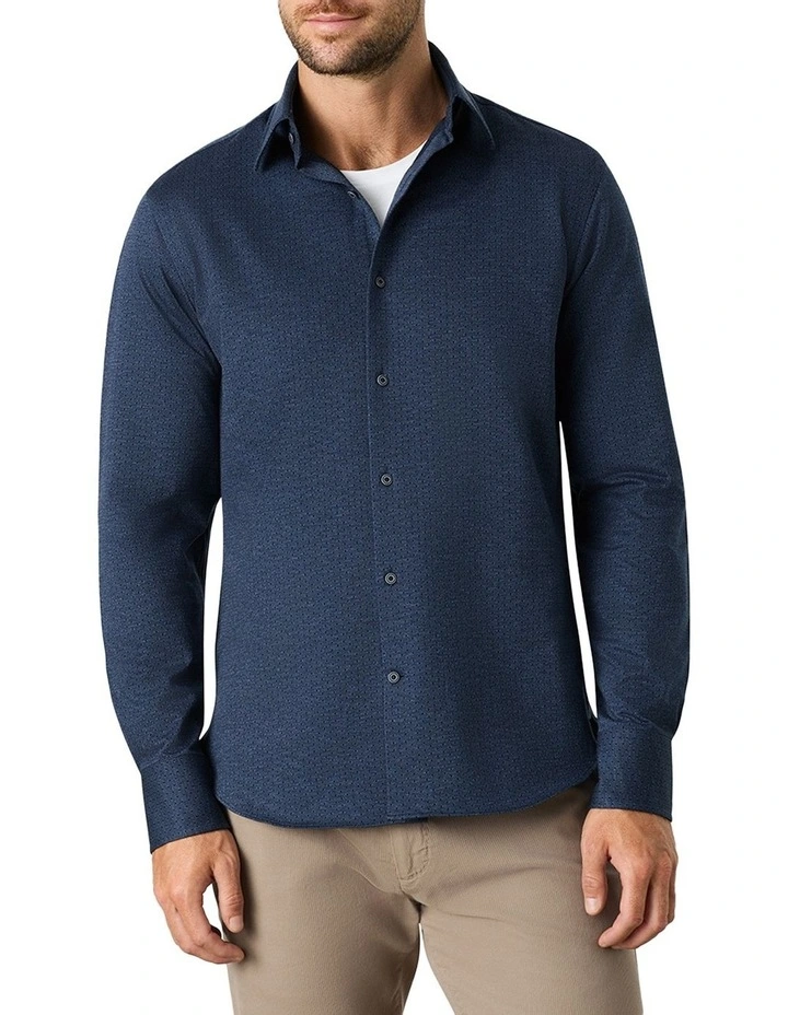 Flynn Polka Dot Pique Shirt in Blue