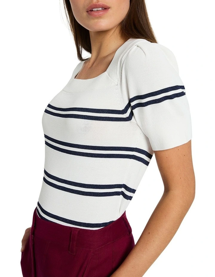 Stripe Out Knit Top in Navy/White