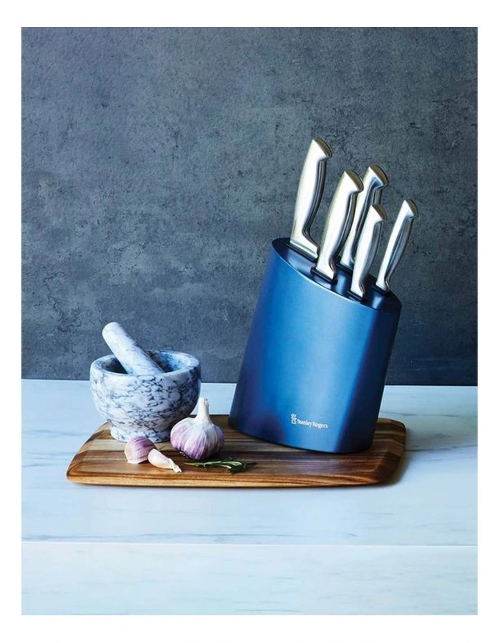 Modern Steel Metallic Baltic Blue 6 Piece Knife Block