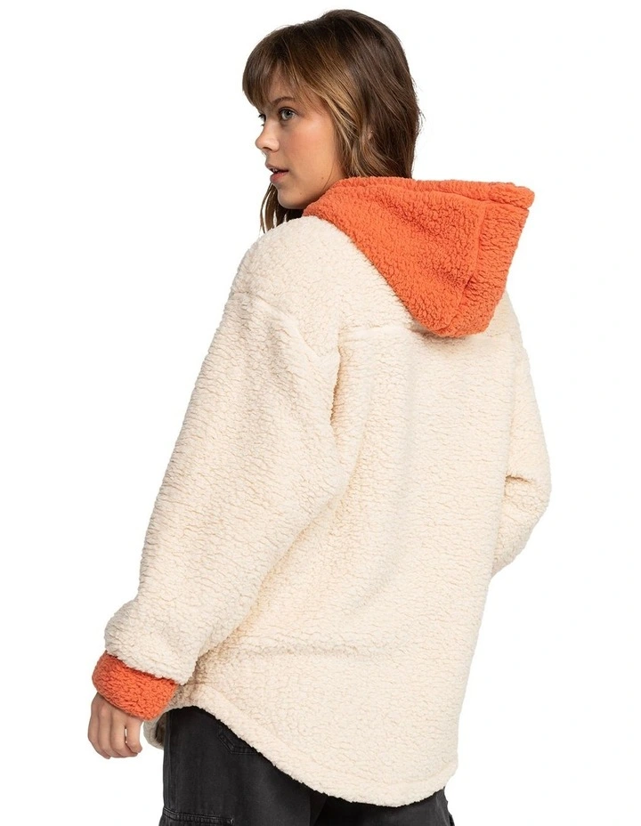 Weekend Plans Blocked Sherpa Zip Up Jacket in Apricot Brandy