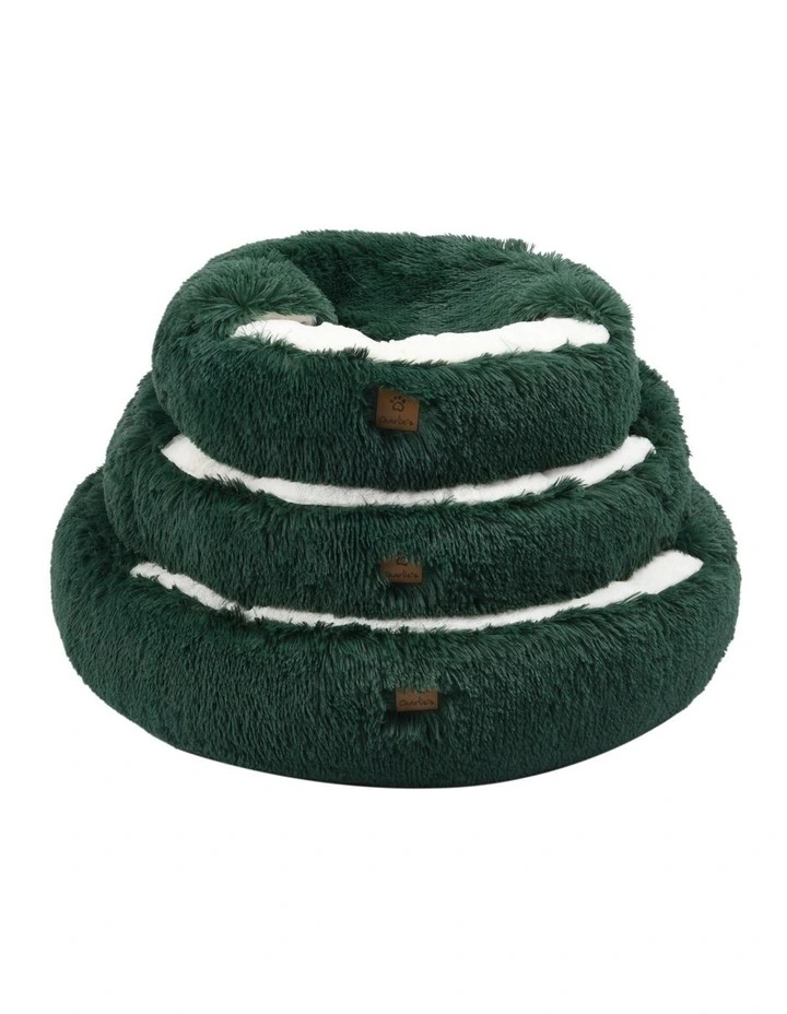 Snookie Hooded Faux Fur Calming Dog Bed in Eden Green