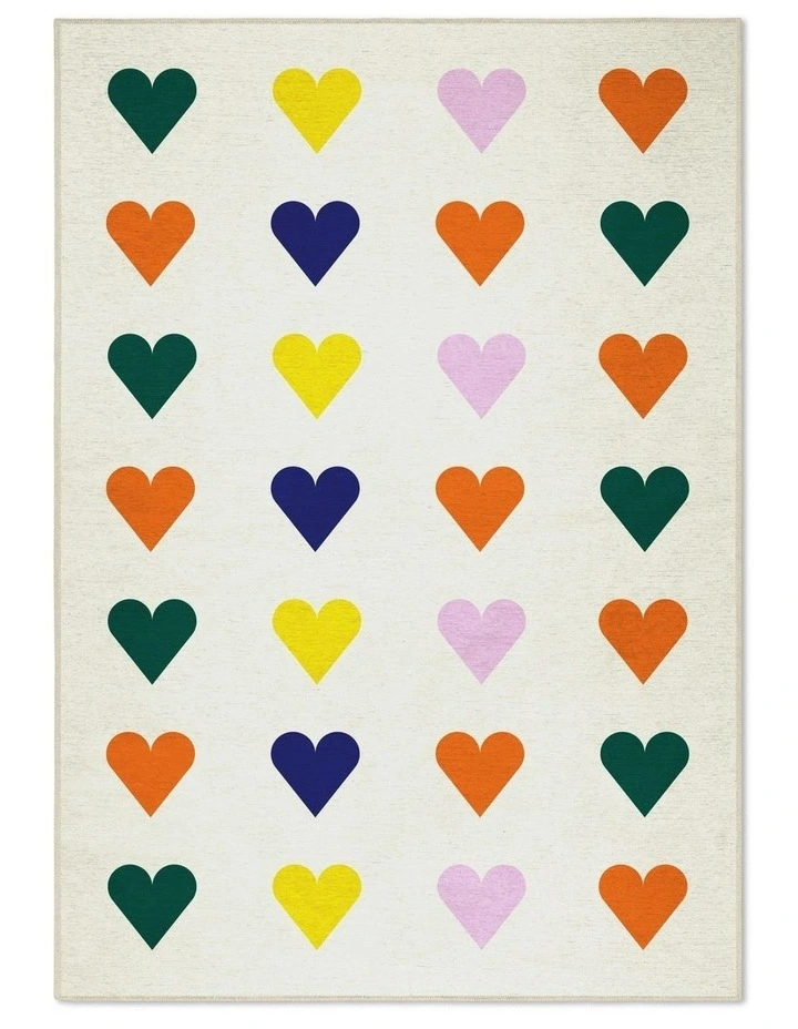 Hearts Washable Chenille Rug in Olive