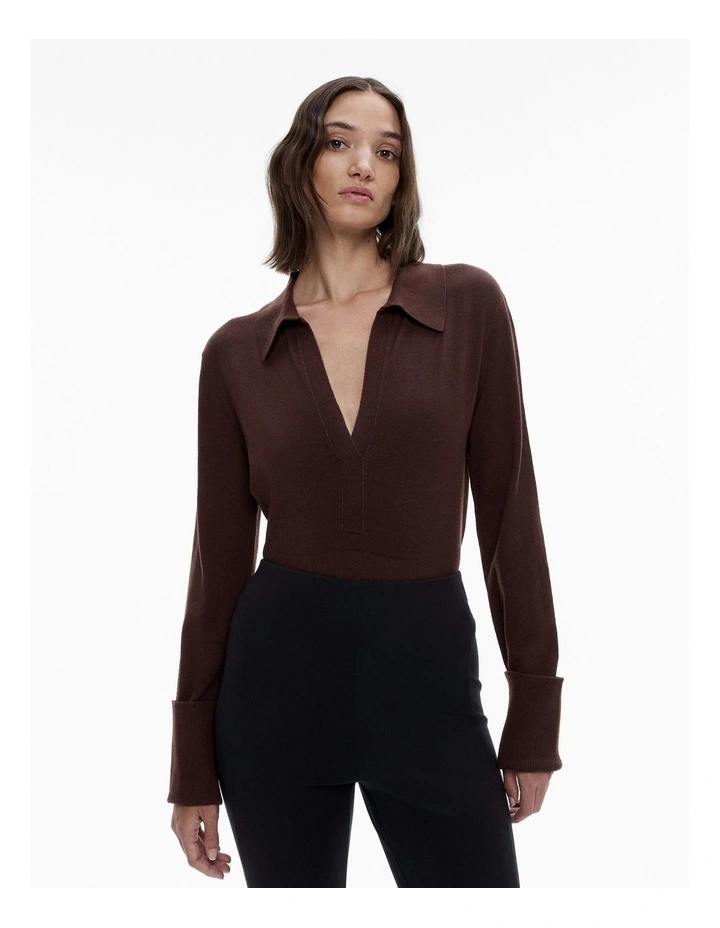 Merino Henley Knit Top in Black Currant