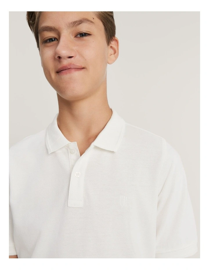 Teen Recycled Cotton Blend Polo Shirt in Marshmallow