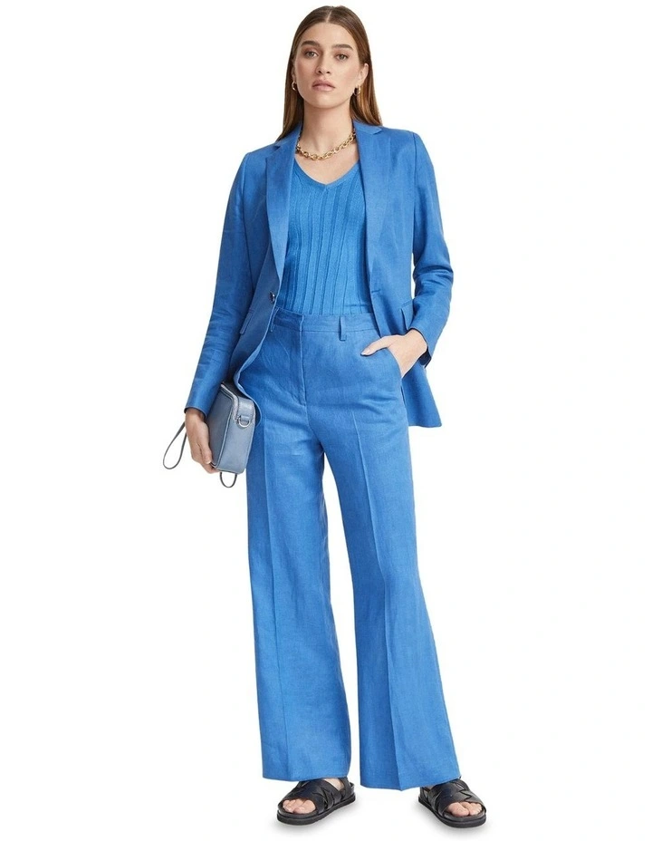 Lola Linen Jacket in Cornflower Blue