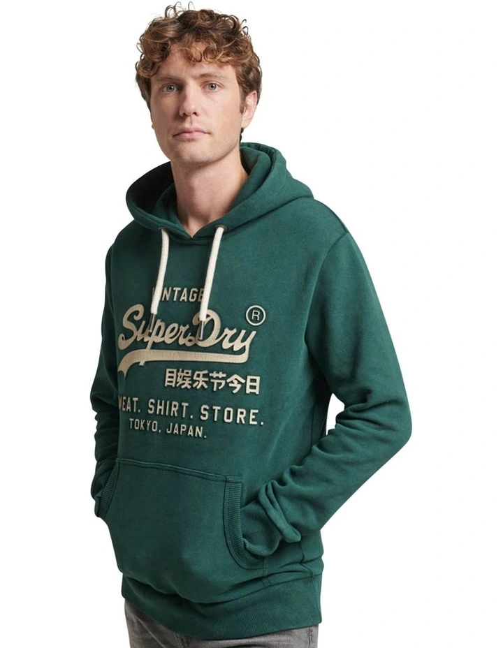 Embossed Vintage Logo Hoodie in Enamel Green