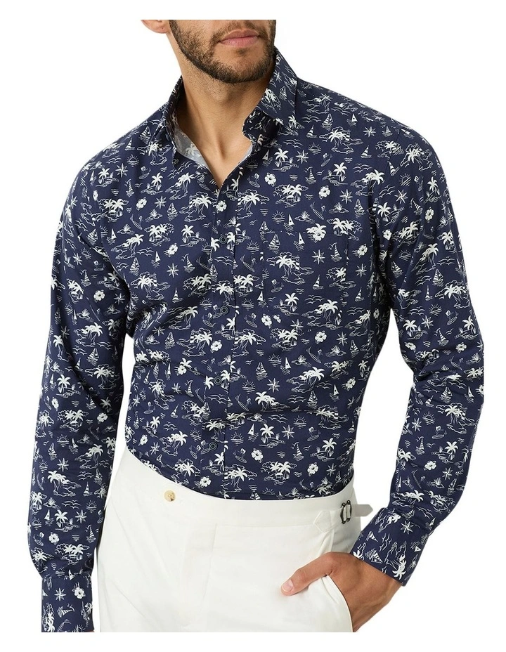 Verrone Printed Shirt in Navy White