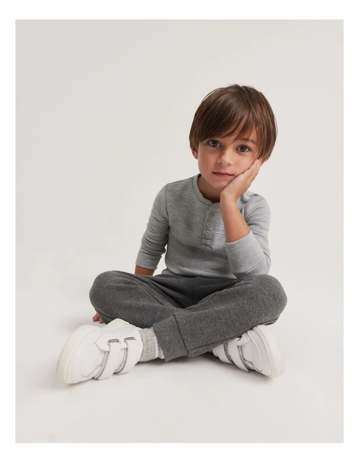 Organically Grown Cotton Slub Texture Henley Top in Light Grey Marle