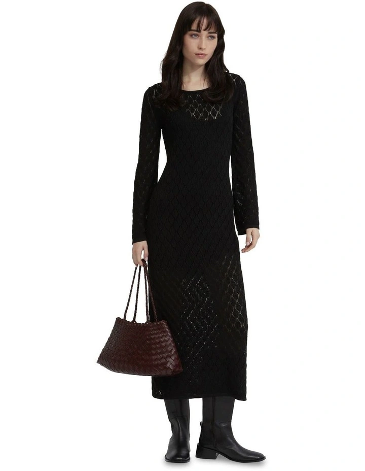 Aime Pointelle Dress With Slip in Black