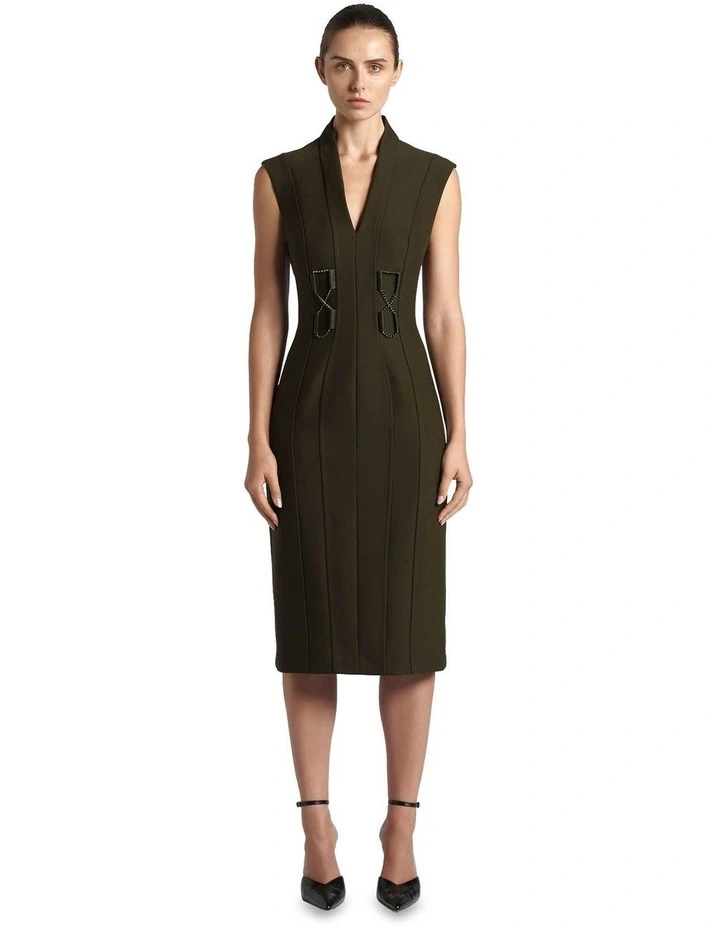 Chain Detail Column Dress in Dark Olive