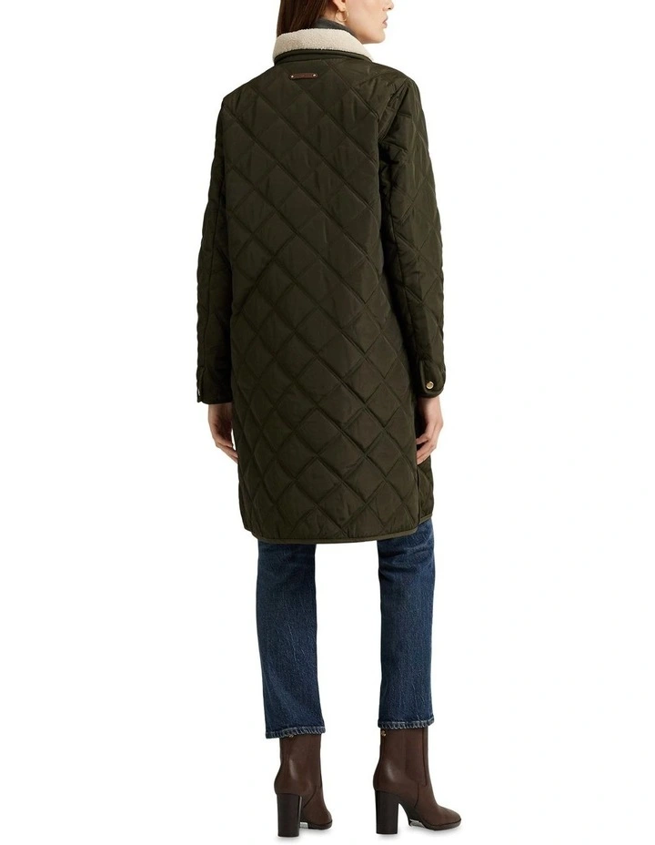Long Diamond-Quilted Jacket in Green