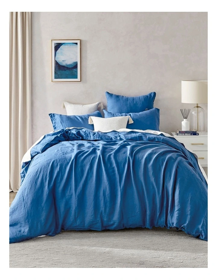 European Flax Linen Quilt Cover Set in Deep Blue