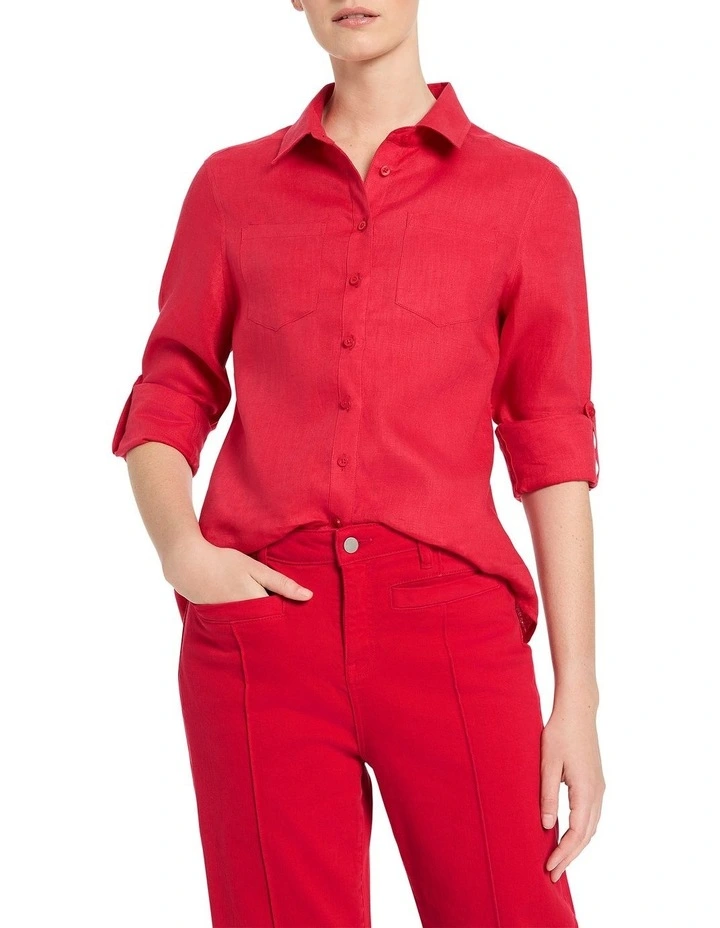 Everly Linen Shirt in Carmine