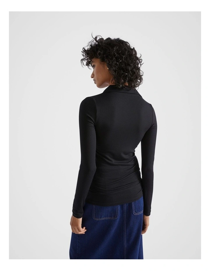 Core Rib Henley Top in Black