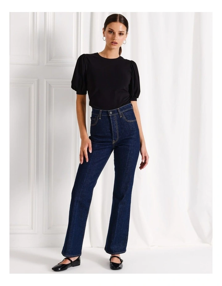 Organic Cotton Blend Puff Sleeve Tee in Black